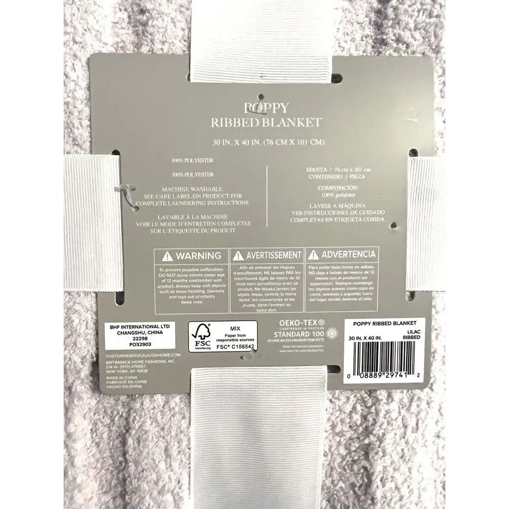 UGG Poppy Chenille Baby Blanket Size: 30” X 40” LILAC Lavender Light Purple NWT